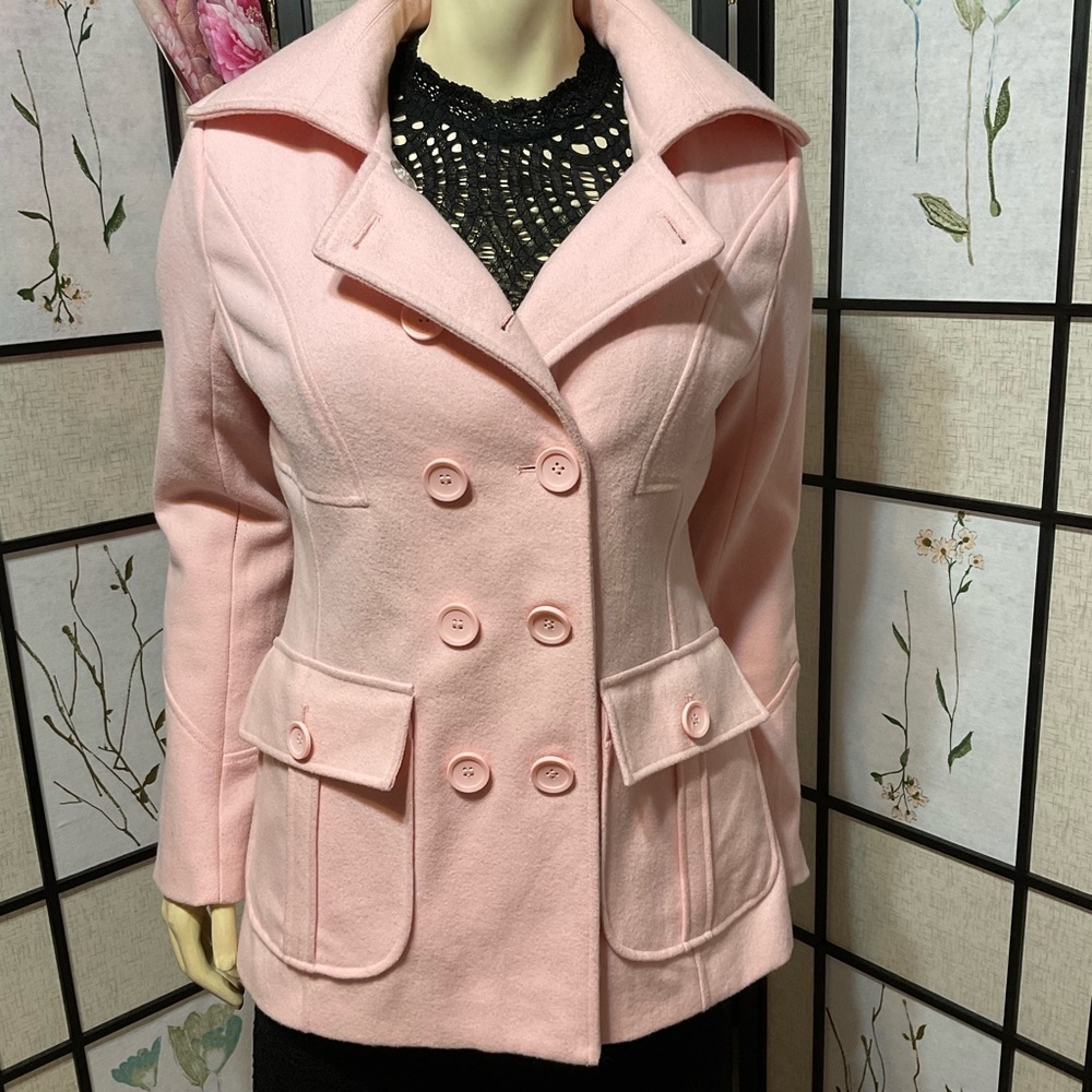 NEW York & Company Pink Wool Blend Double Breasted Short Coat Size S